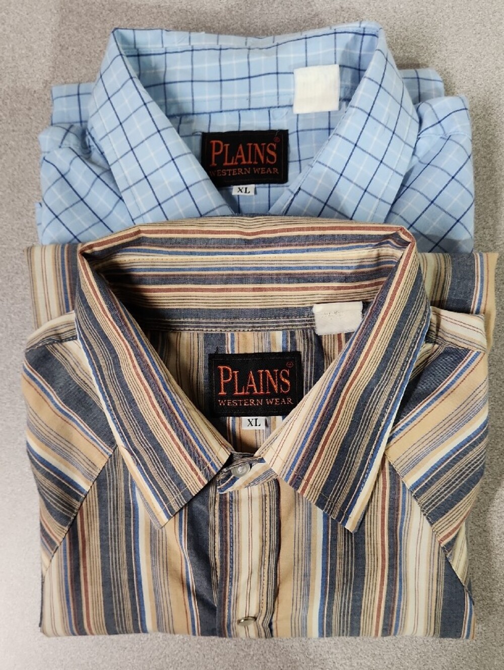 Plains Western Wear Lot of 2 Short Sleeve Button Down Shirts Men XL Blue Tan